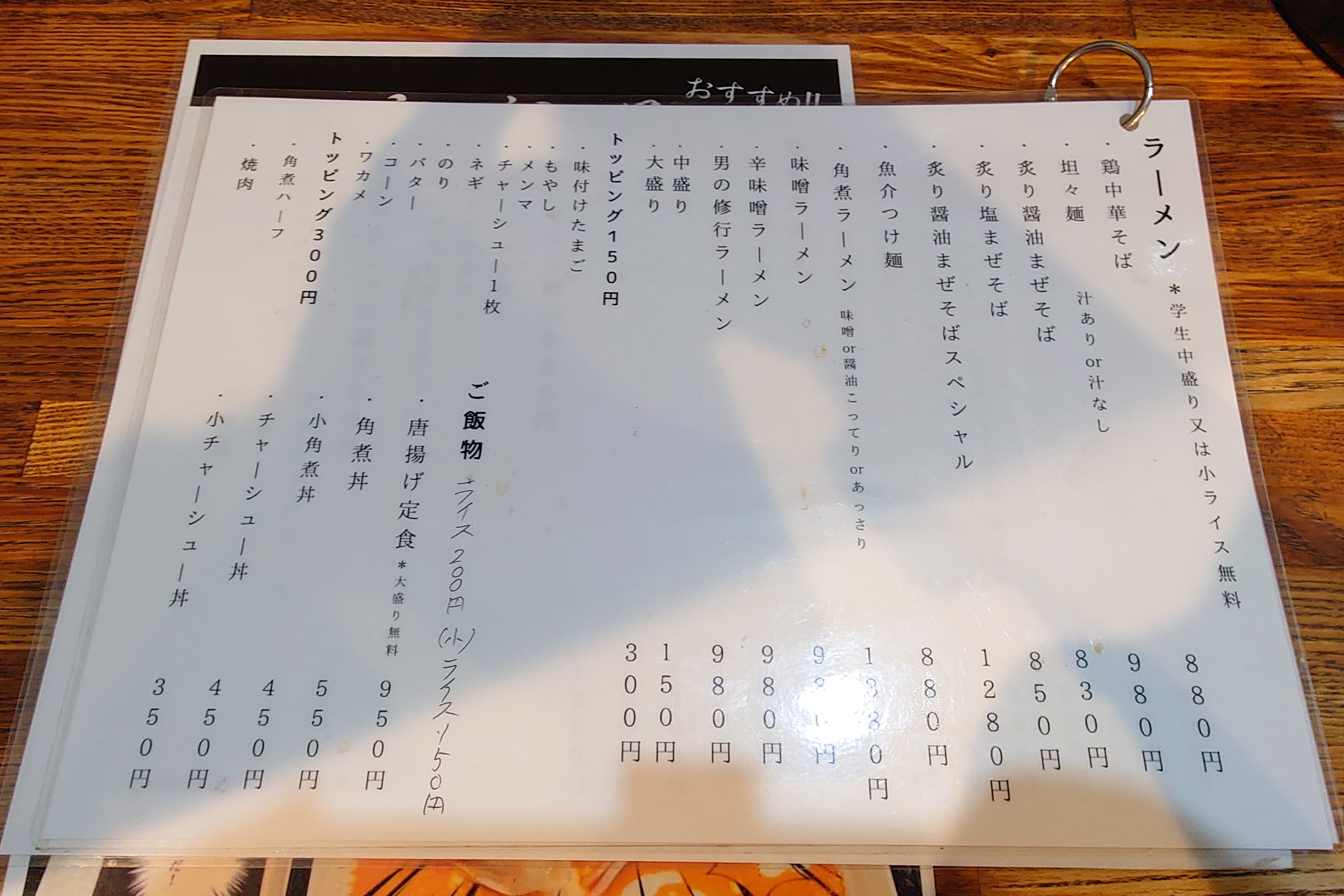 メニュー,麺屋五十六