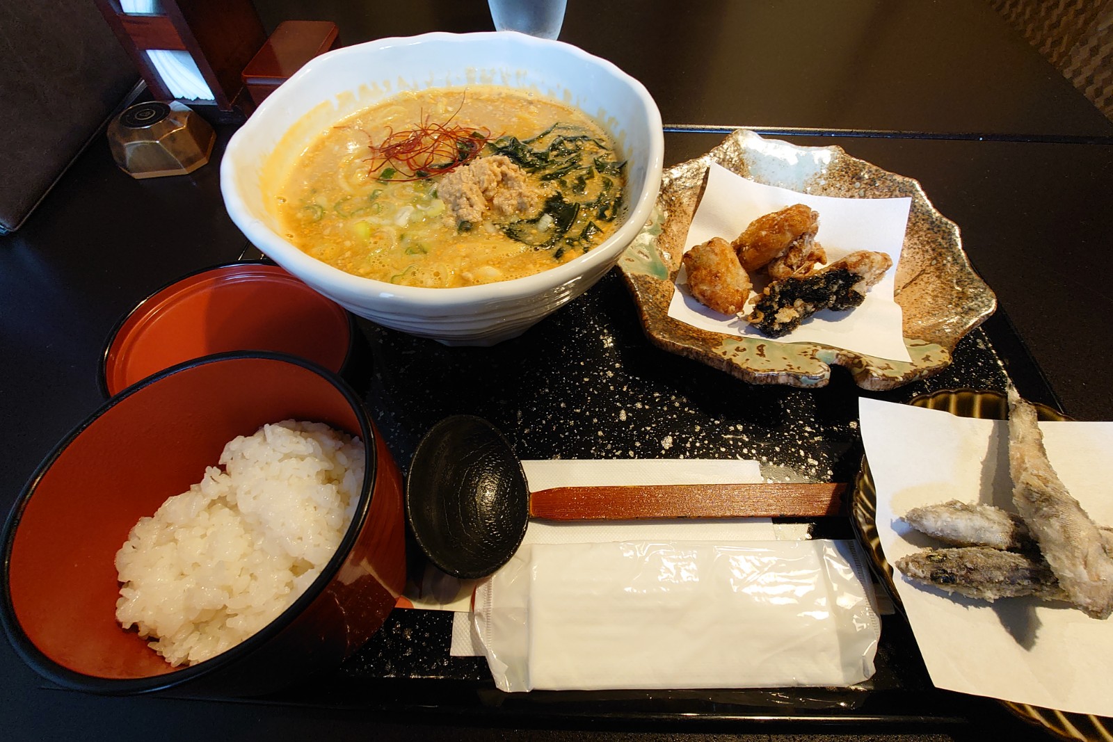 あん肝味噌ラーメン(麺大盛)のあん唐セット,麺屋まるみつ