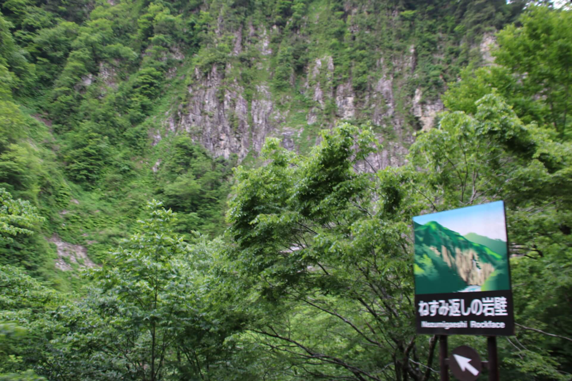 ねずみ返しの岩壁,黒部峡谷鉄道